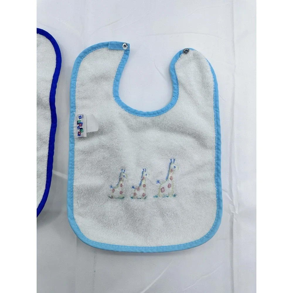 Baby Boy Girl Vintage‎ Alexis Tran Little Giraffe Stitch Snap Bibs Set Of 2 USA